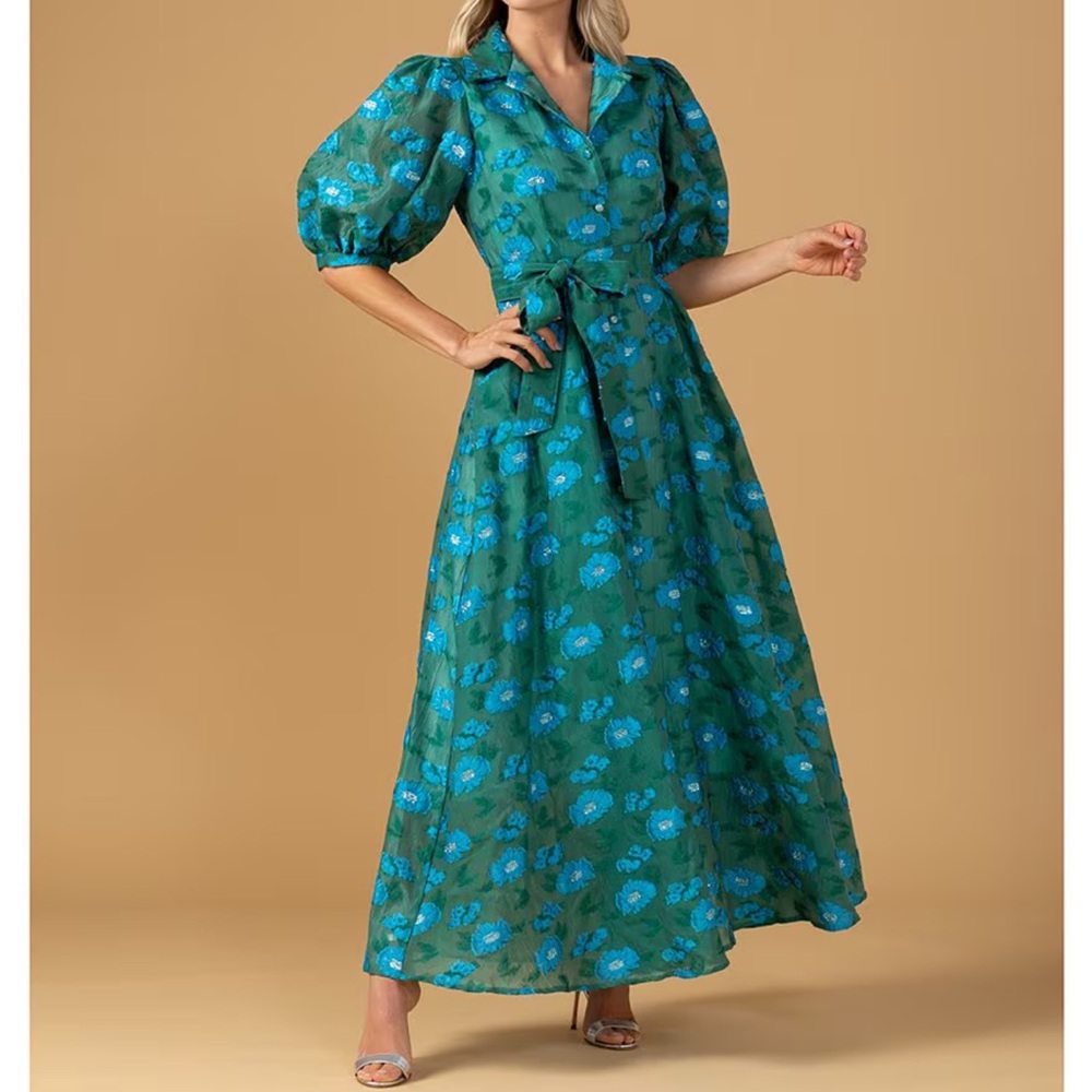 Charlotte Floral Print Short Sleeve V-Neck Fit and Flare Dress Large